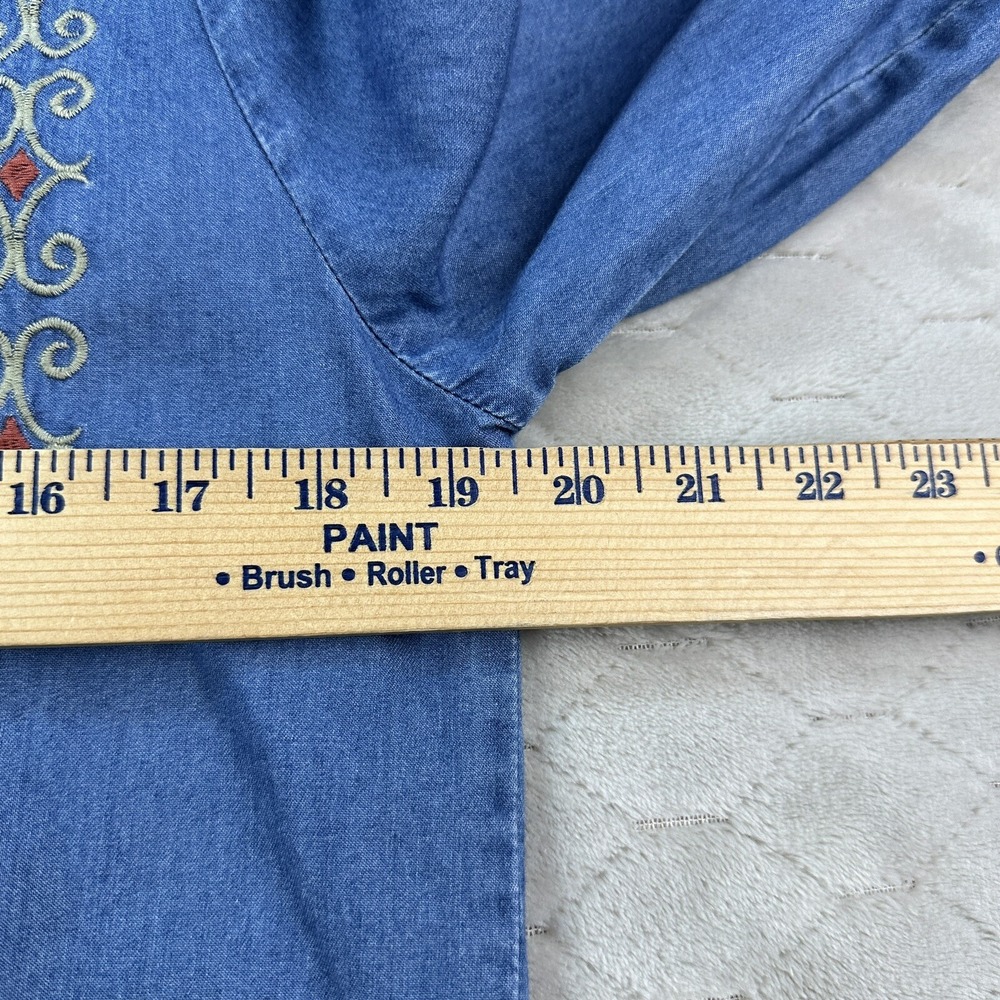 Roper Embroidered Denim Chambray Shirt Dress Western Cowgirl Size Sz S See Pics - Picture 9 of 13